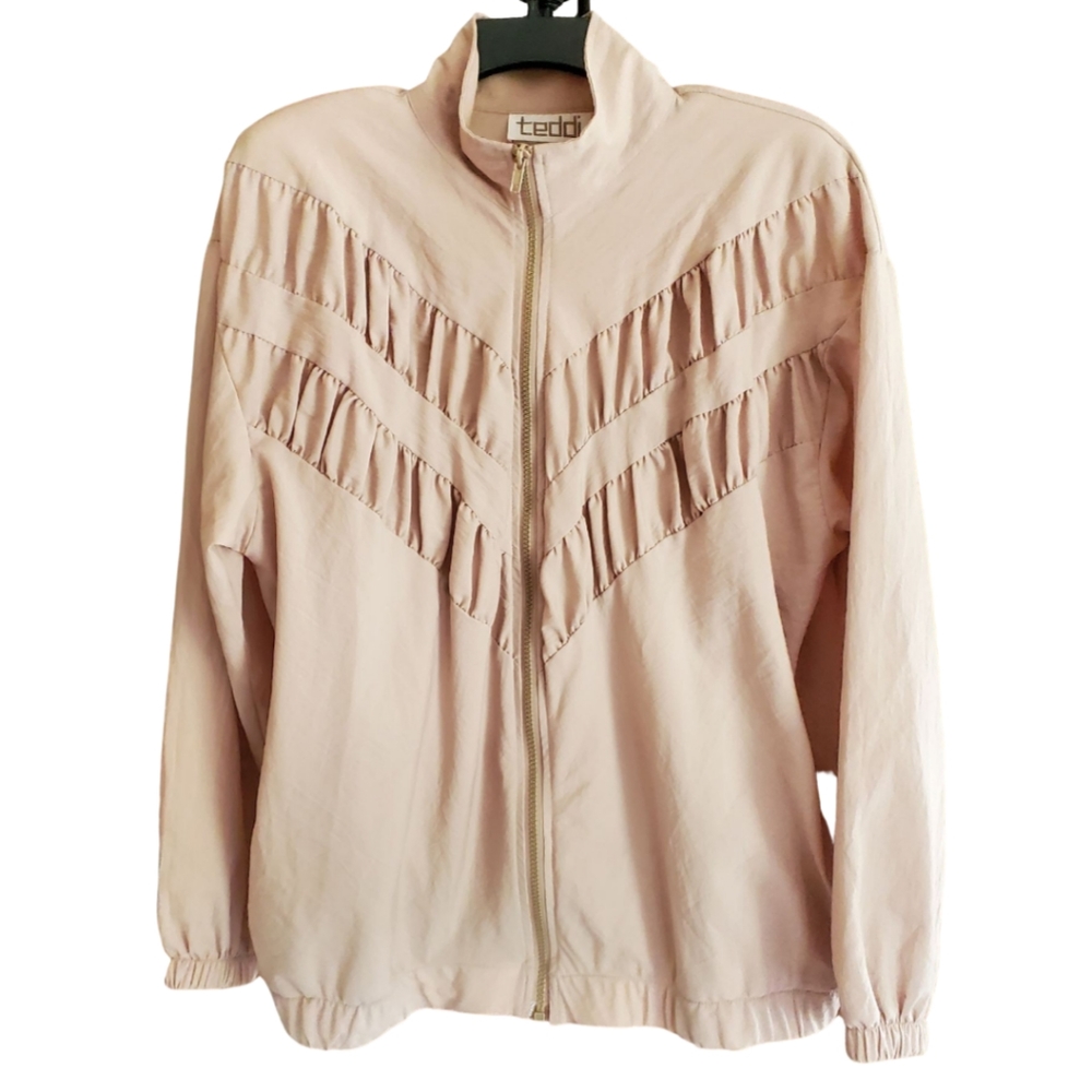 Vintage 1980's Teddi Brand Gathered Chevron Windbreaker Jacket Womens Size Large